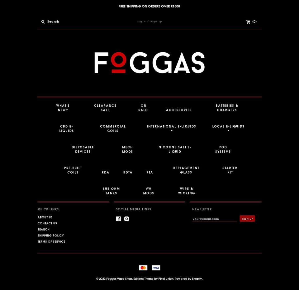 foggasvapeshop.co.za shopify website screenshot