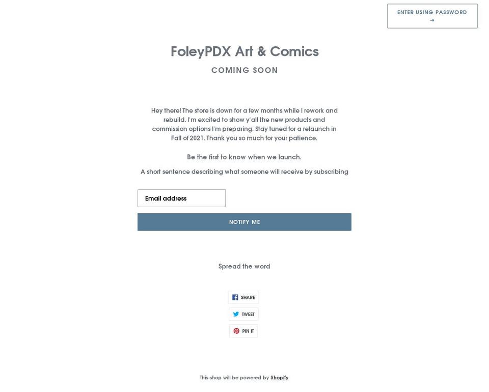 foleypdx-art-comics.myshopify.com shopify website screenshot