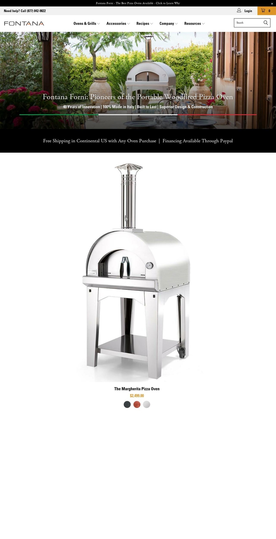 fontanaovens.com — Shopify storefront screenshot
