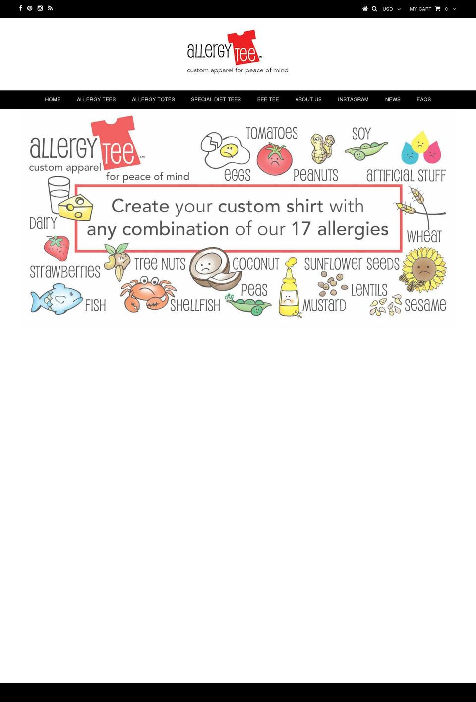foodallergytshirt.com — Shopify storefront screenshot