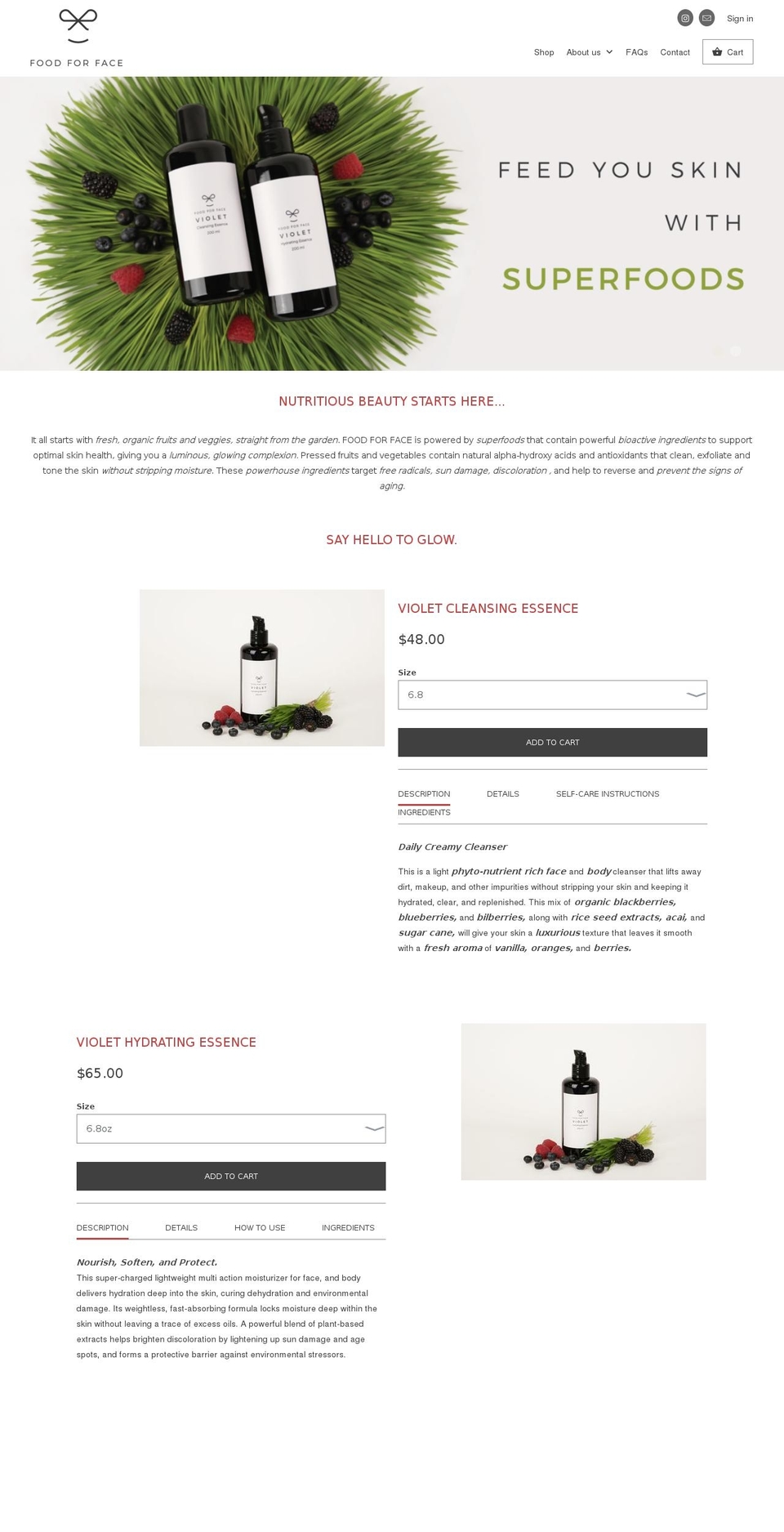 foodforface.com — Shopify storefront screenshot