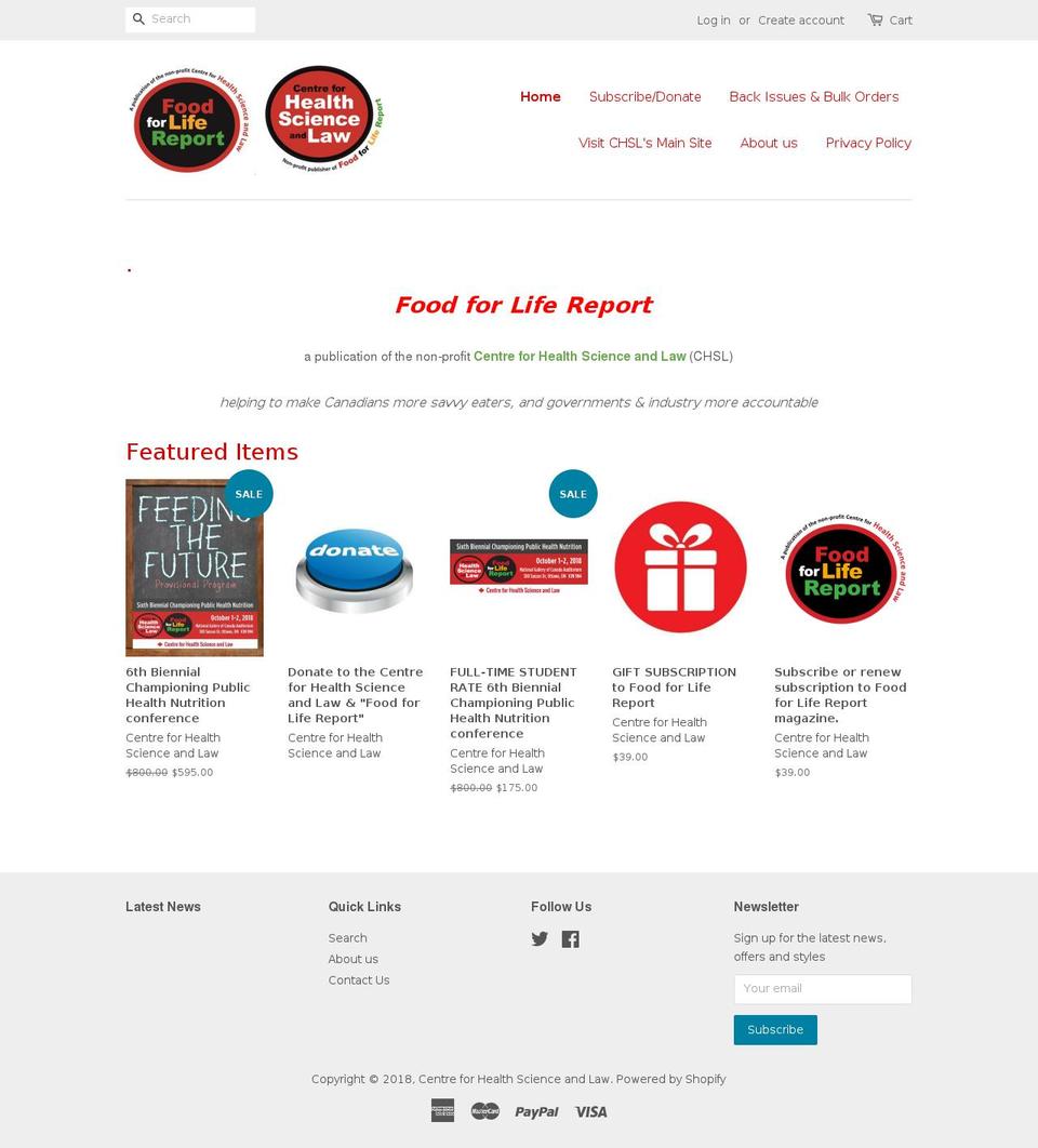 foodforlifereport.ca shopify website screenshot