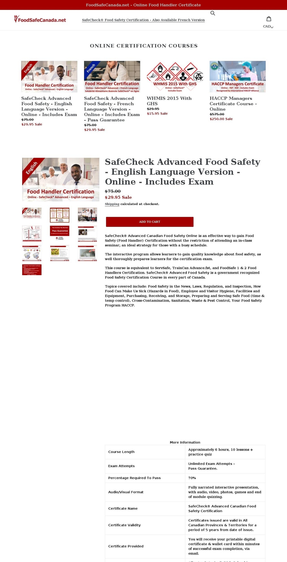 foodsafecanada.net shopify website screenshot