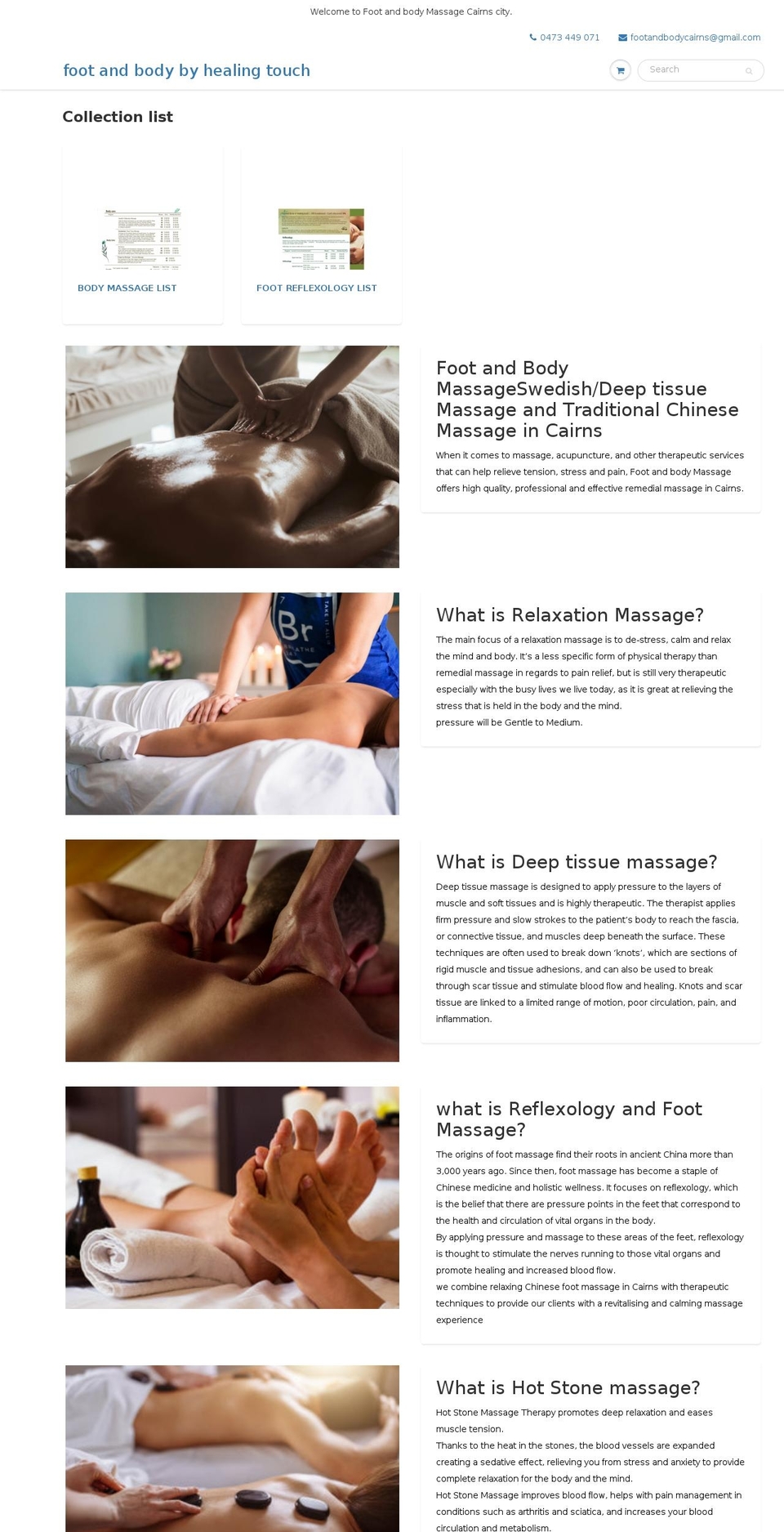 footandbodycairns.com shopify website screenshot