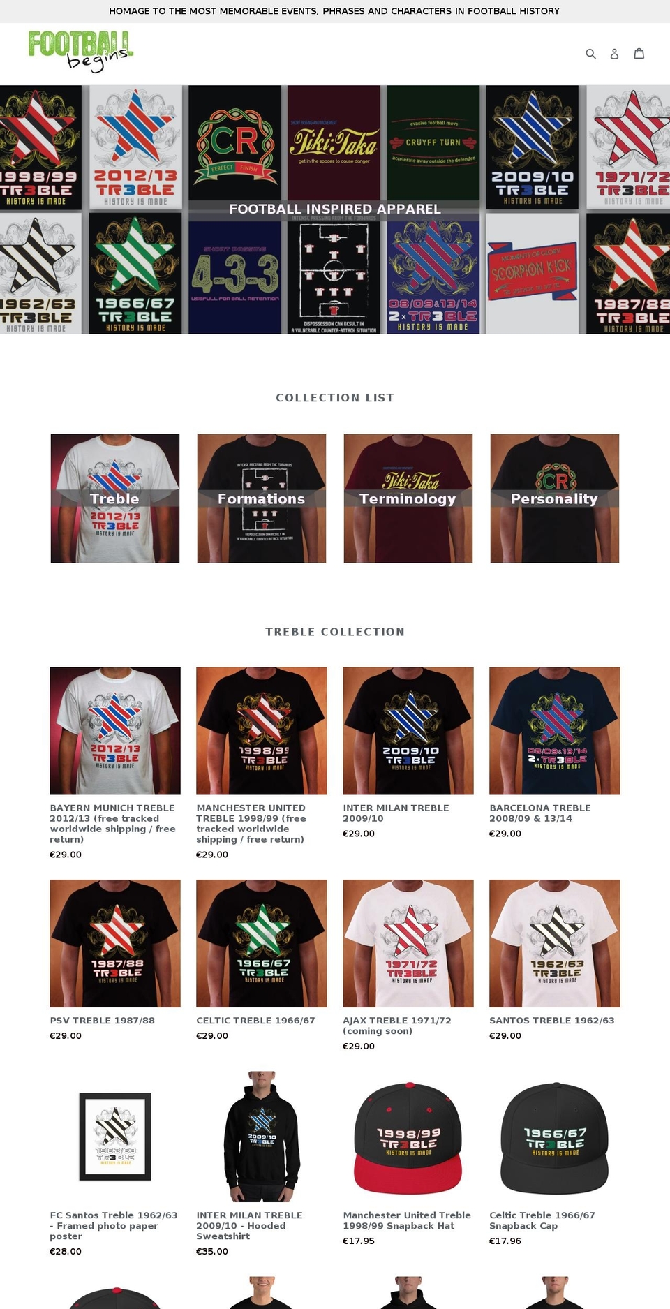 footballbegins.com — Shopify storefront screenshot