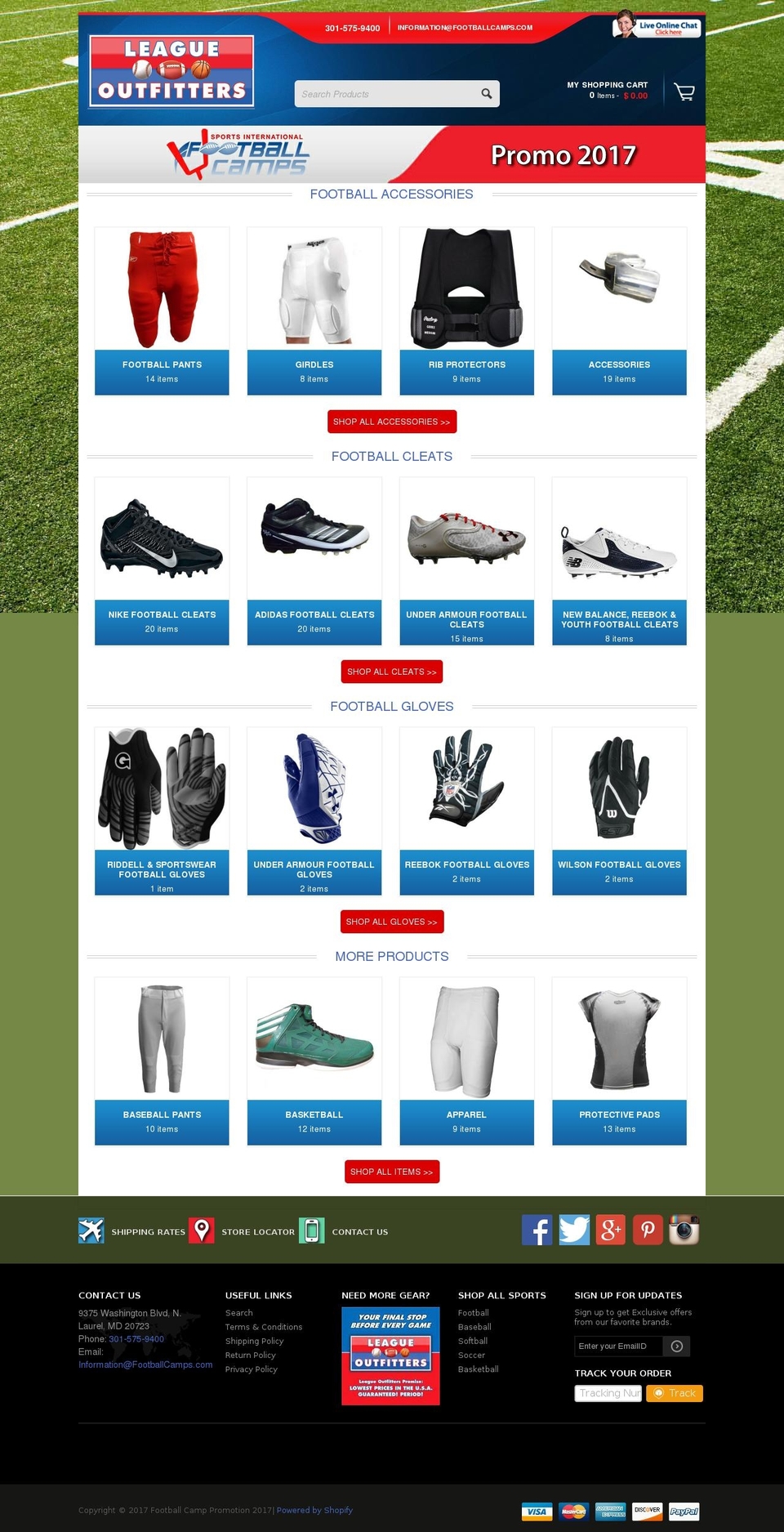 footballcampspromo.com shopify website screenshot