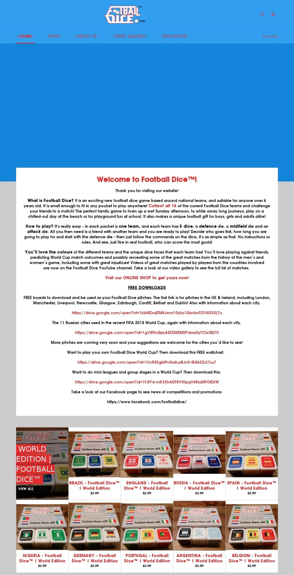 footballdice.com — Shopify storefront screenshot