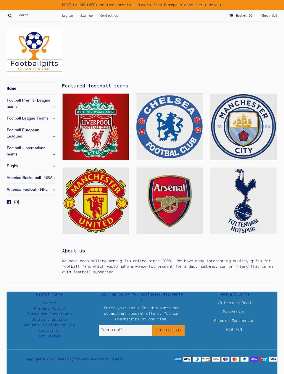 footballgifts.net shopify website screenshot