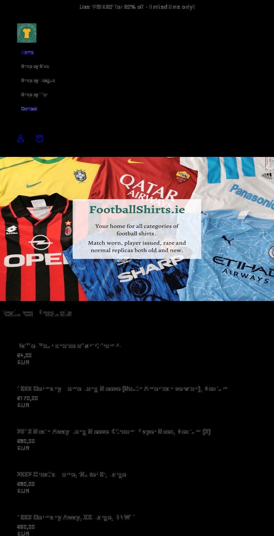 footballshirts.ie shopify website screenshot