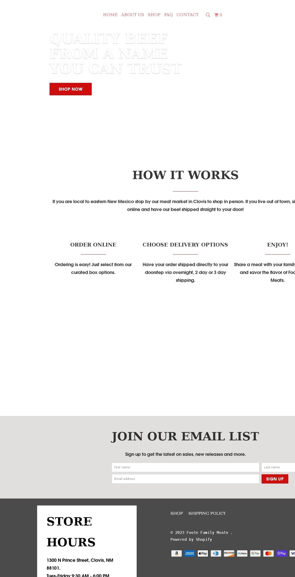 footefamilymeats.com shopify website screenshot