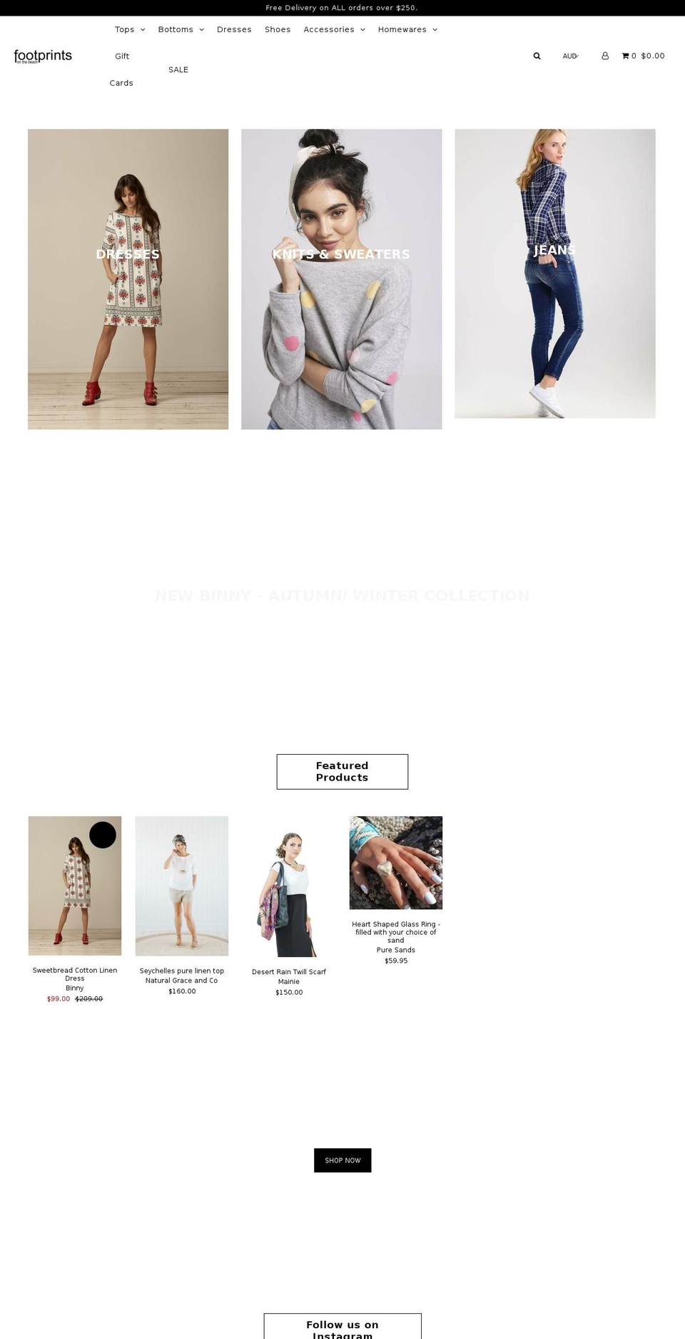 footprintsonthebeach.com.au shopify website screenshot