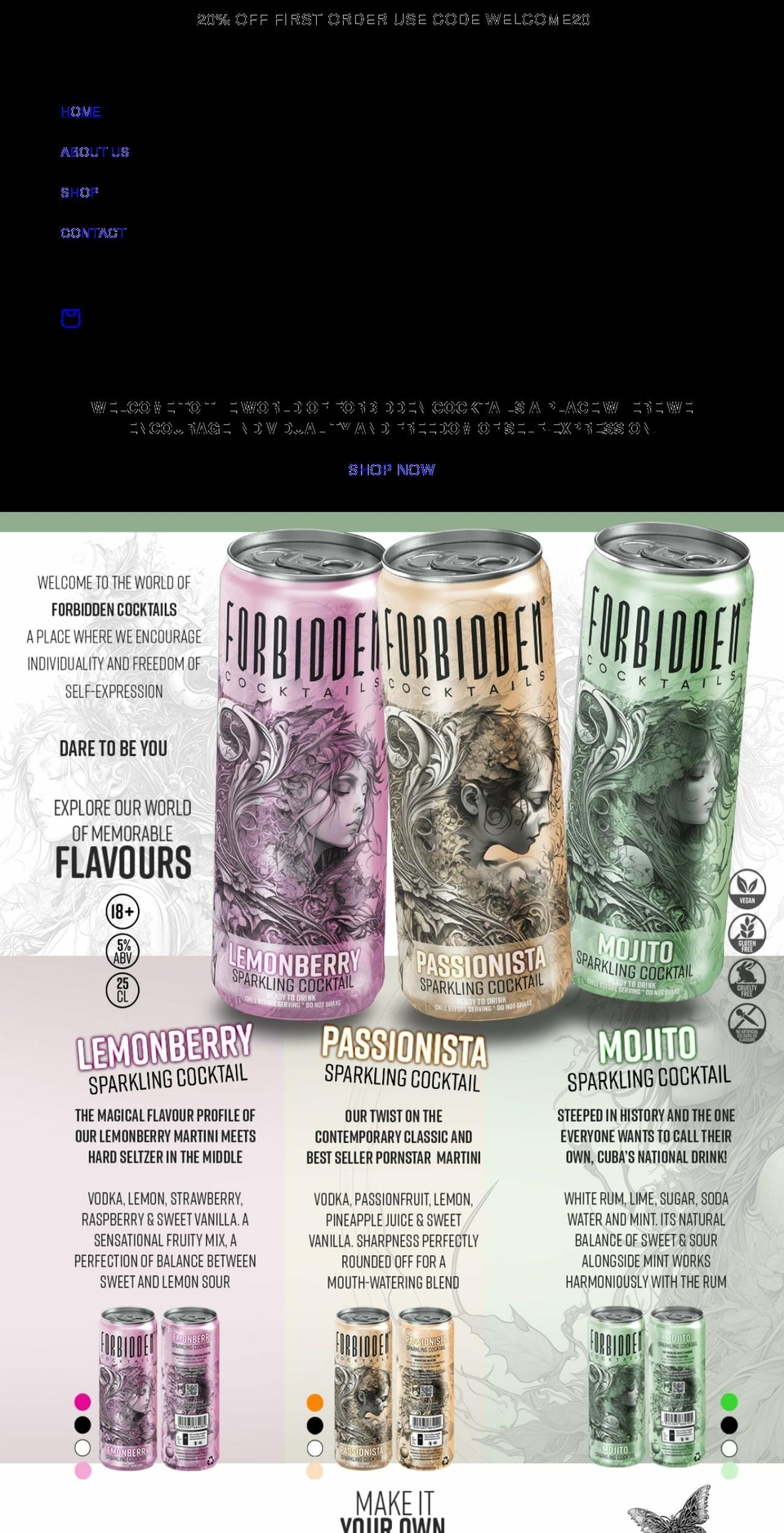 forbiddencocktails.com shopify website screenshot