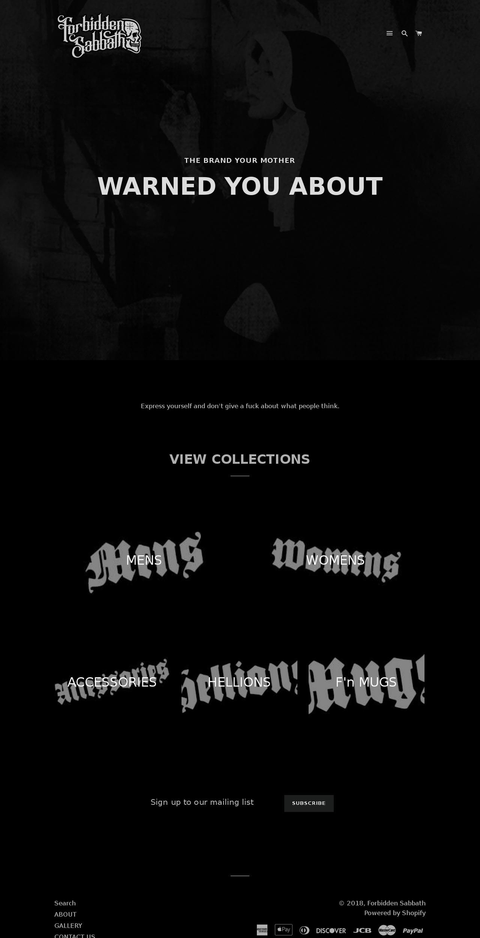 forbiddensabbath.com shopify website screenshot