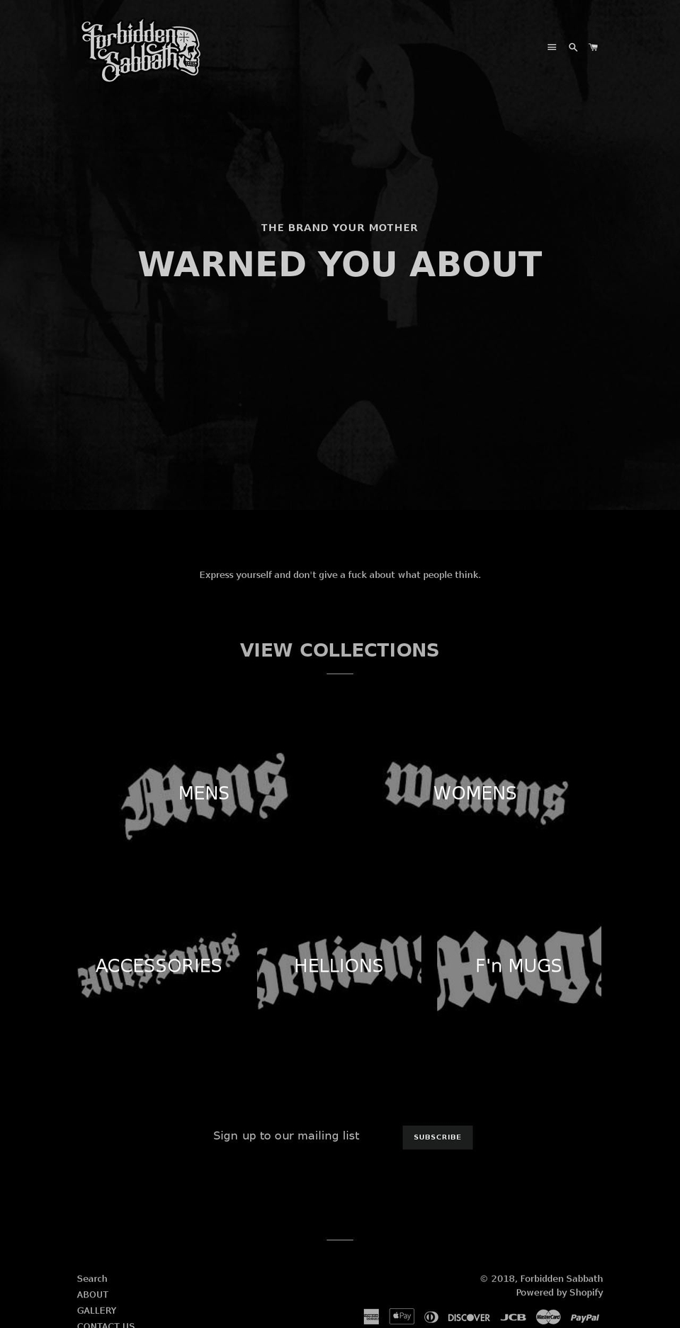 forbiddensabbaththreads.com — Shopify storefront screenshot