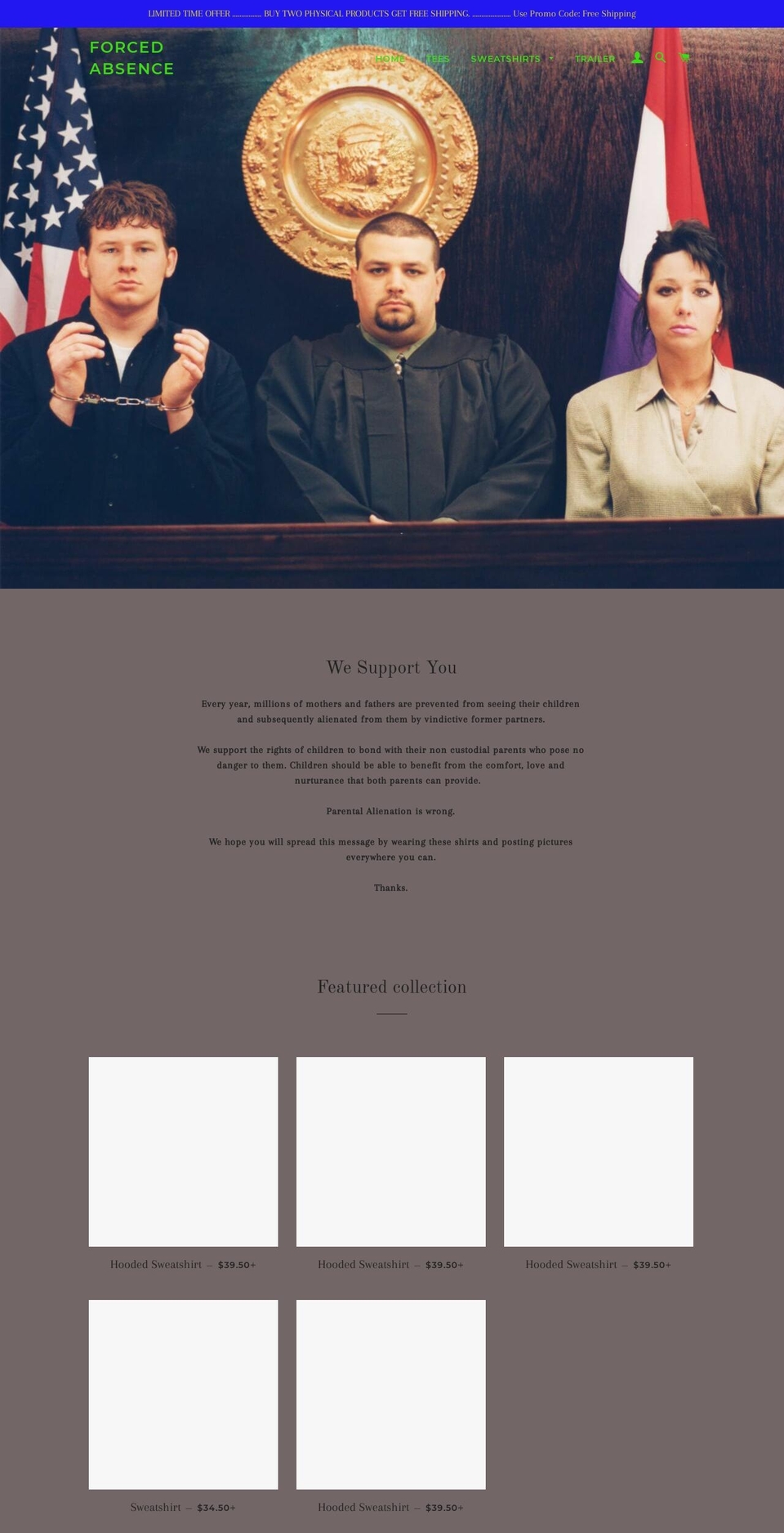 forcedabsence.com — Shopify storefront screenshot