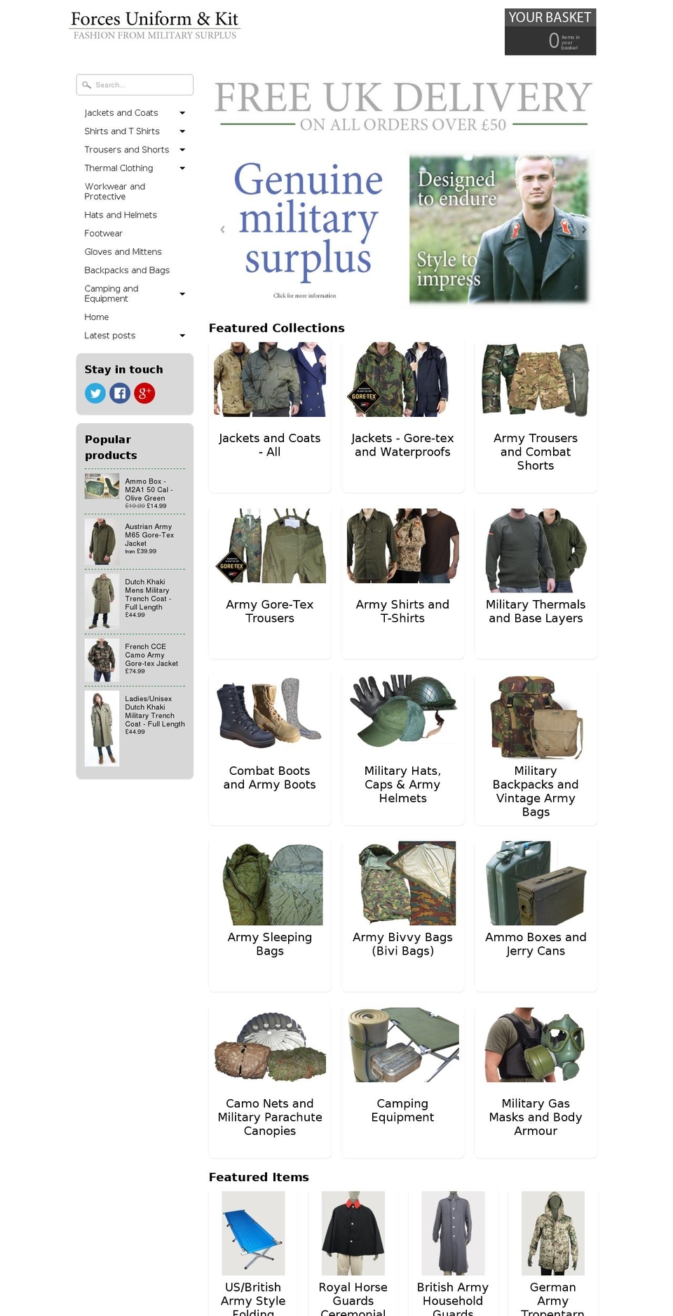 Parallax Shopify theme site example forcesuniformandkit.co.uk