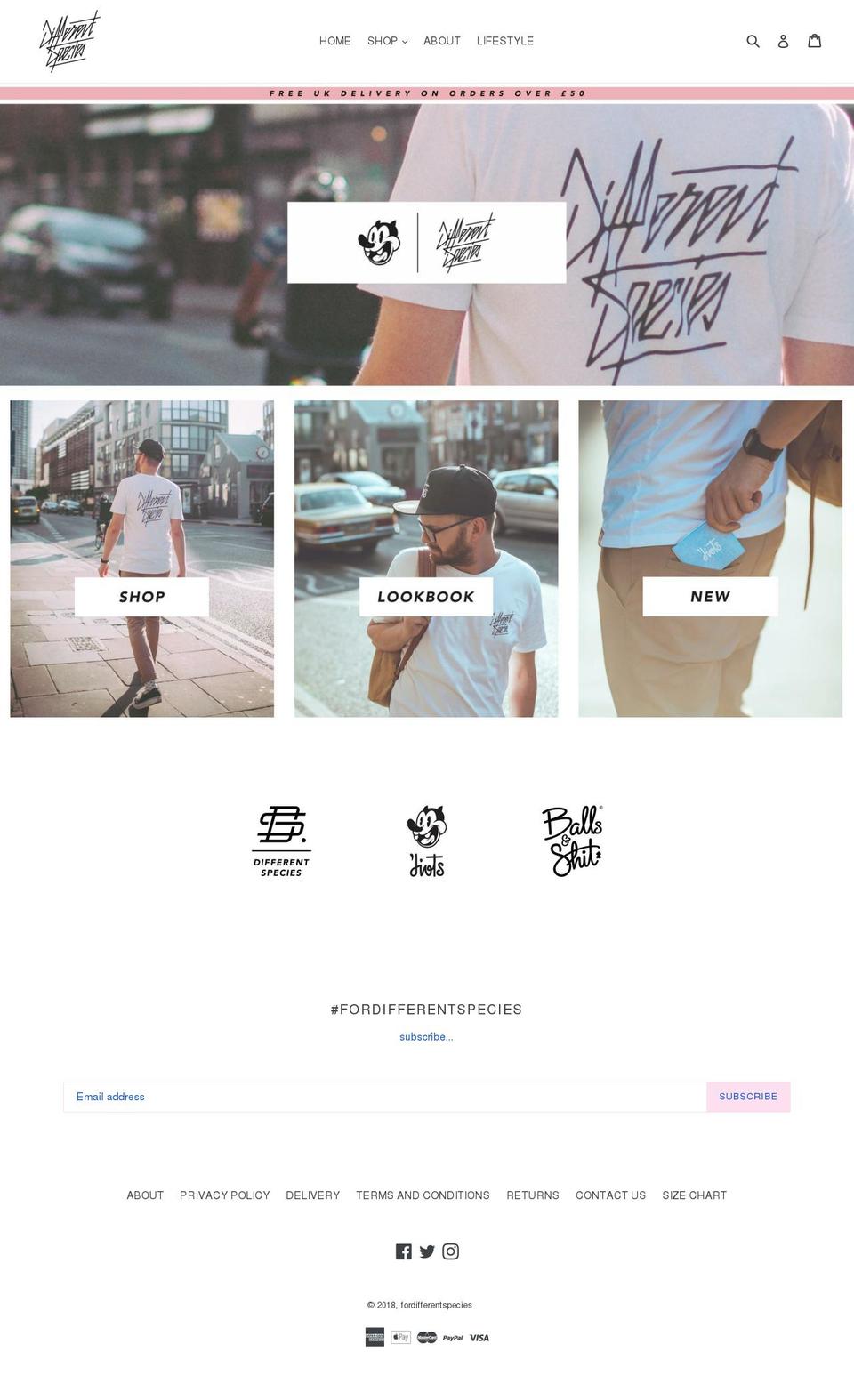 fordifferentspecies.com — Shopify storefront screenshot