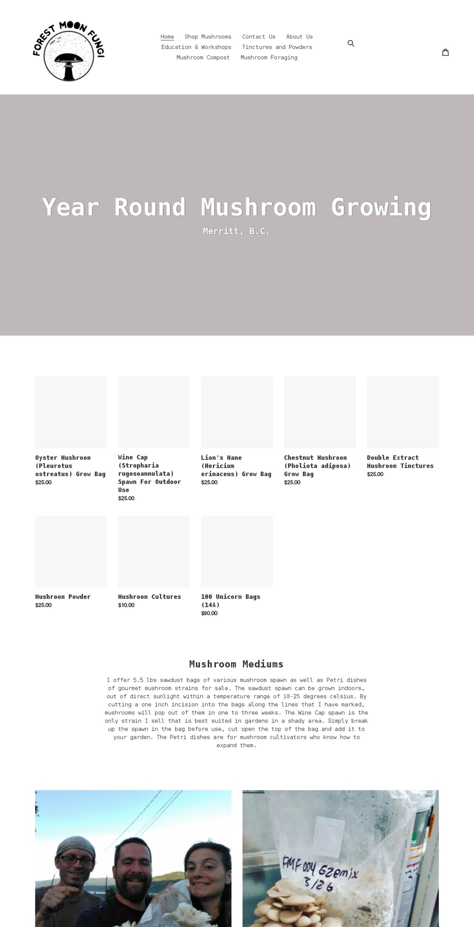 forestmoonfungi.com shopify website screenshot