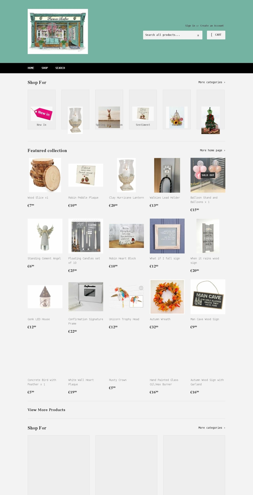 foreveramber.ie shopify website screenshot