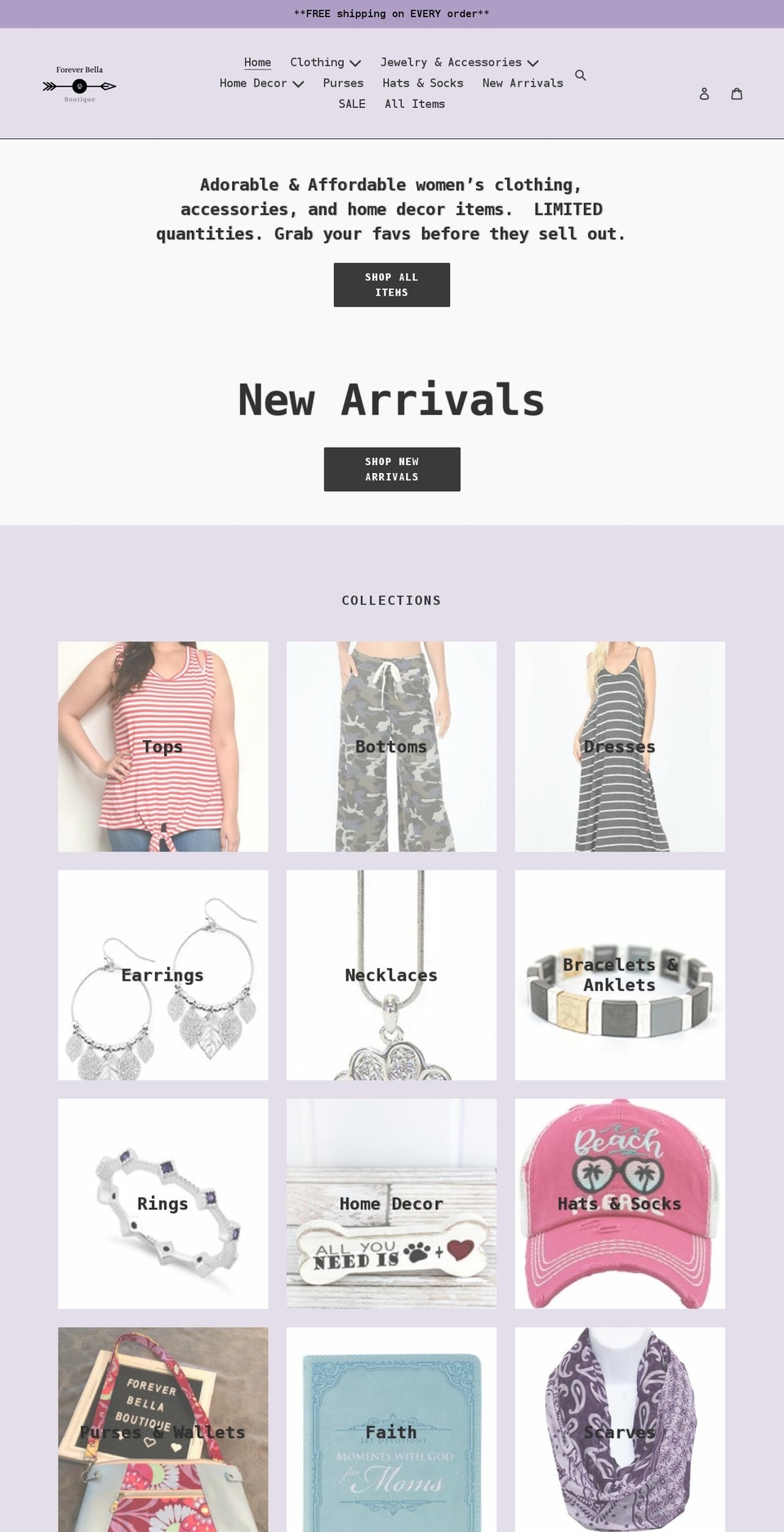 foreverbellaonline.com shopify website screenshot