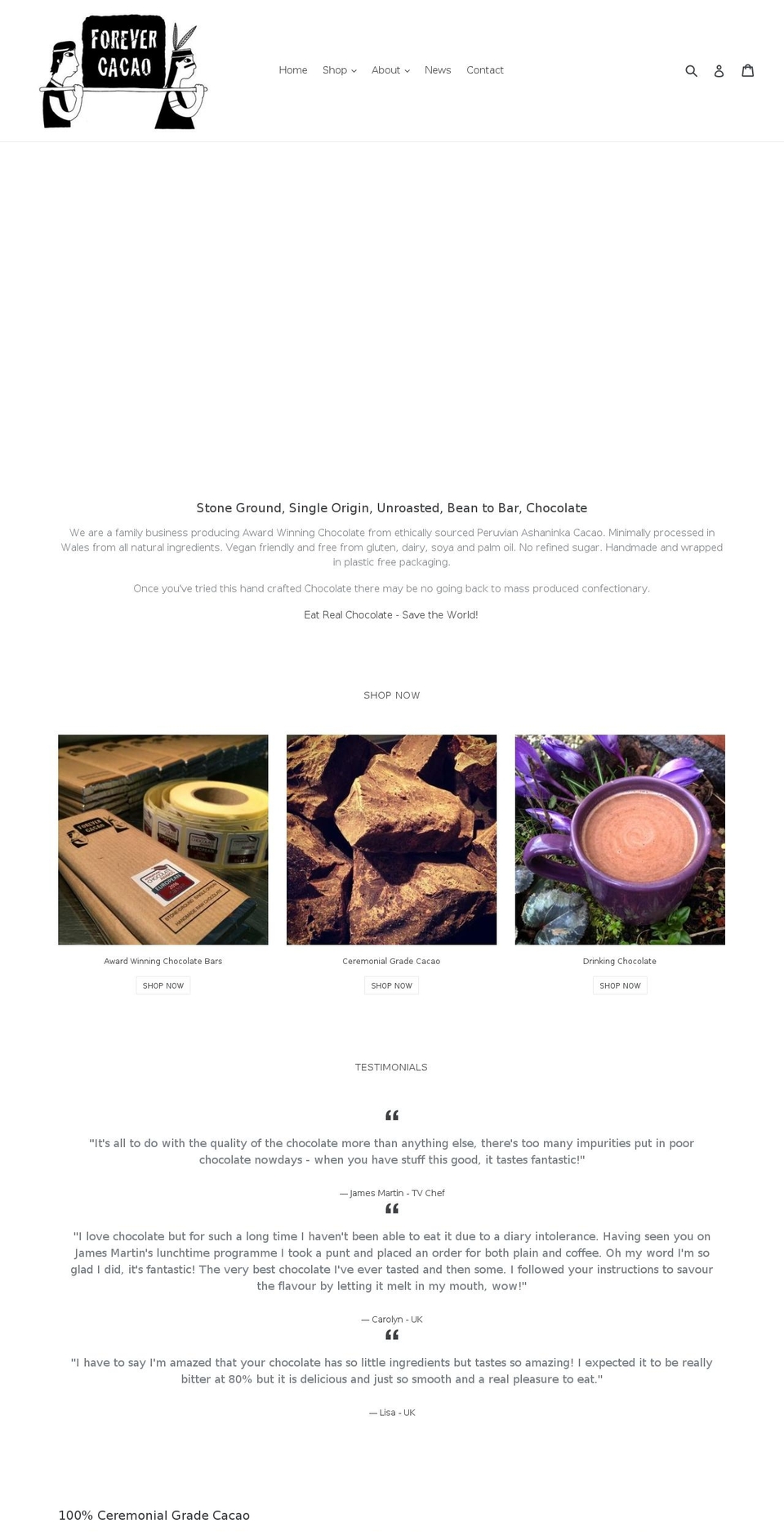 forevercacao.co.uk shopify website screenshot