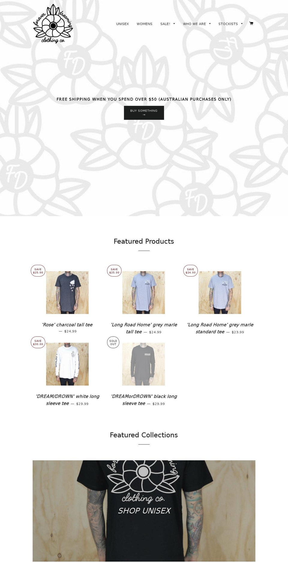 foreverdreamingclothingco.com — Shopify storefront screenshot
