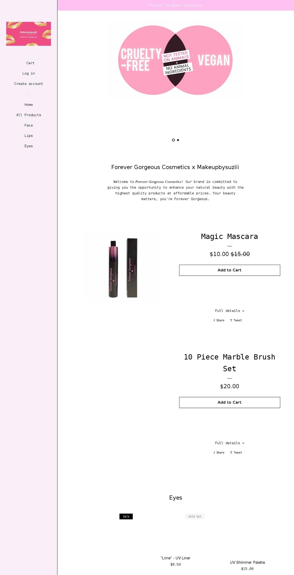 forevergorgeouscosmetics.com shopify website screenshot