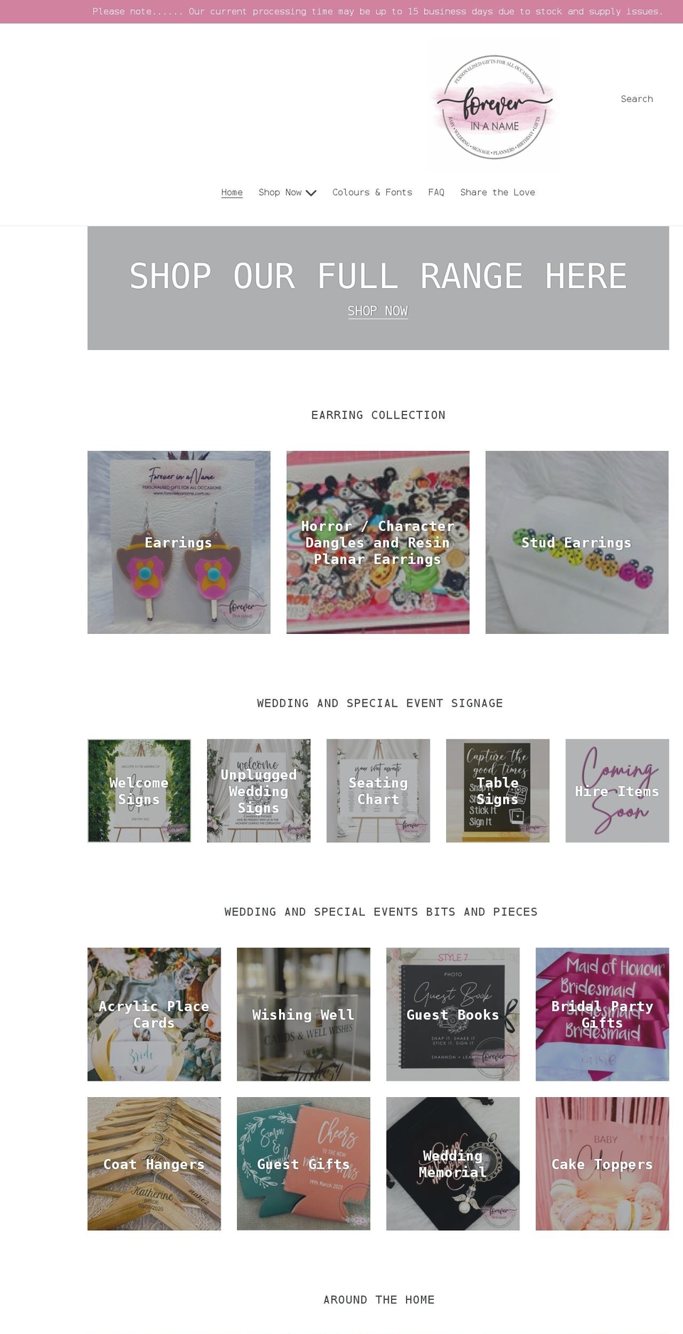 foreverinaname.com.au shopify website screenshot