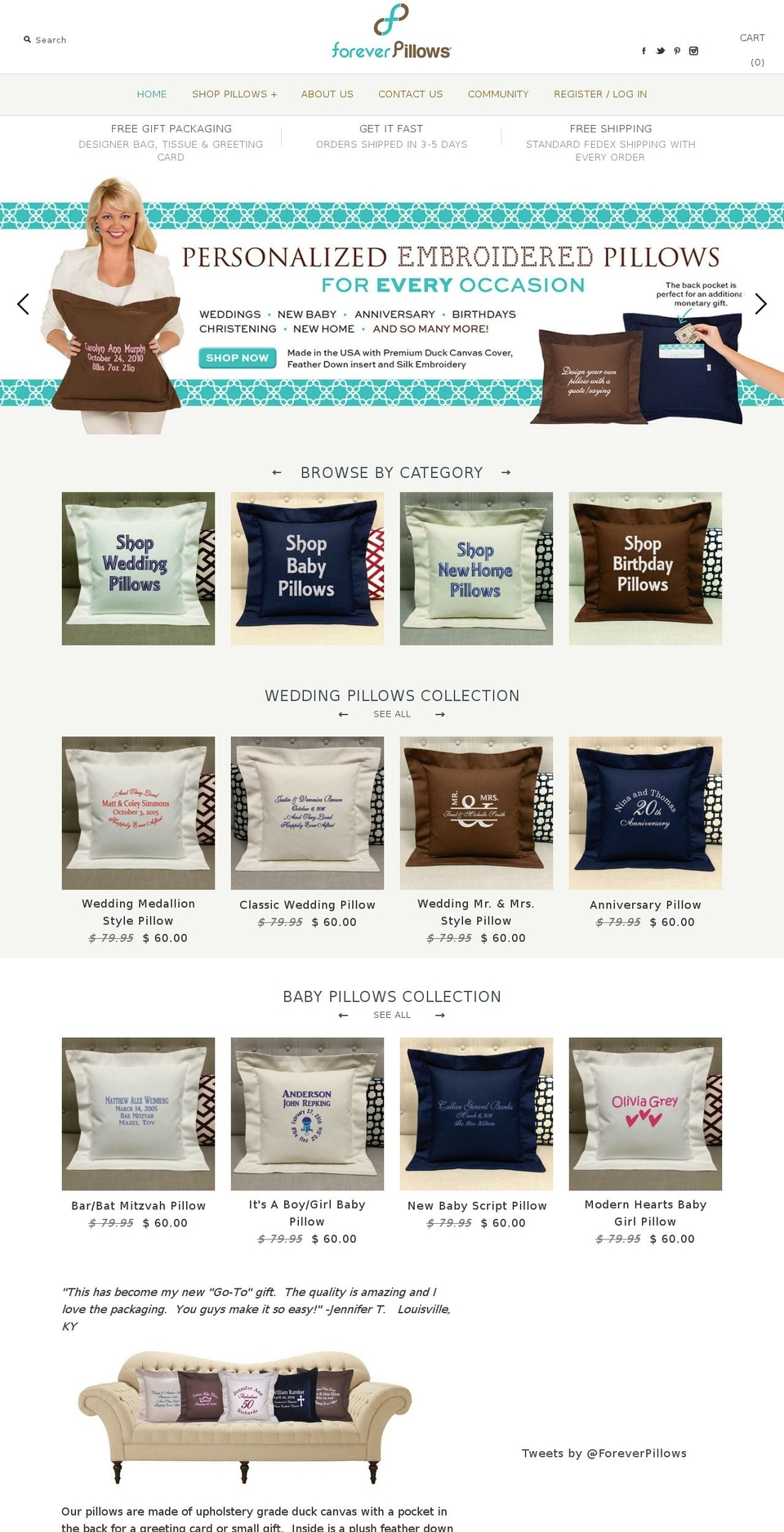 foreverpillows.com shopify website screenshot