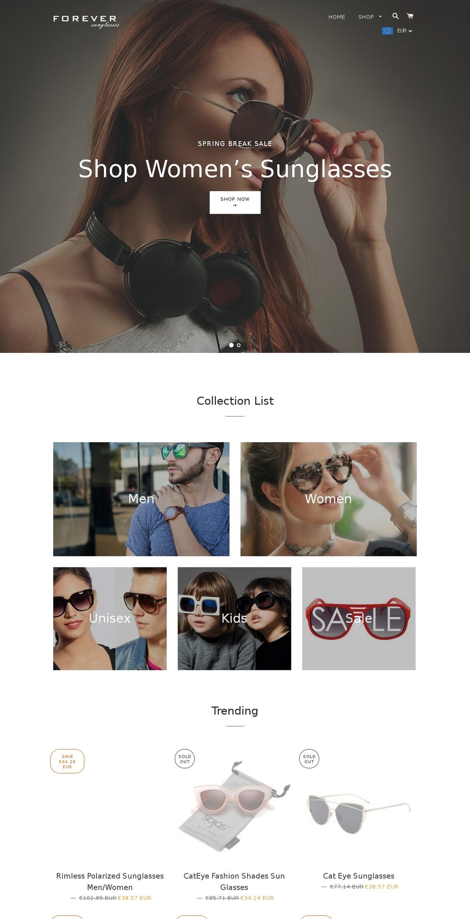 foreversunglasses.com — Shopify storefront screenshot