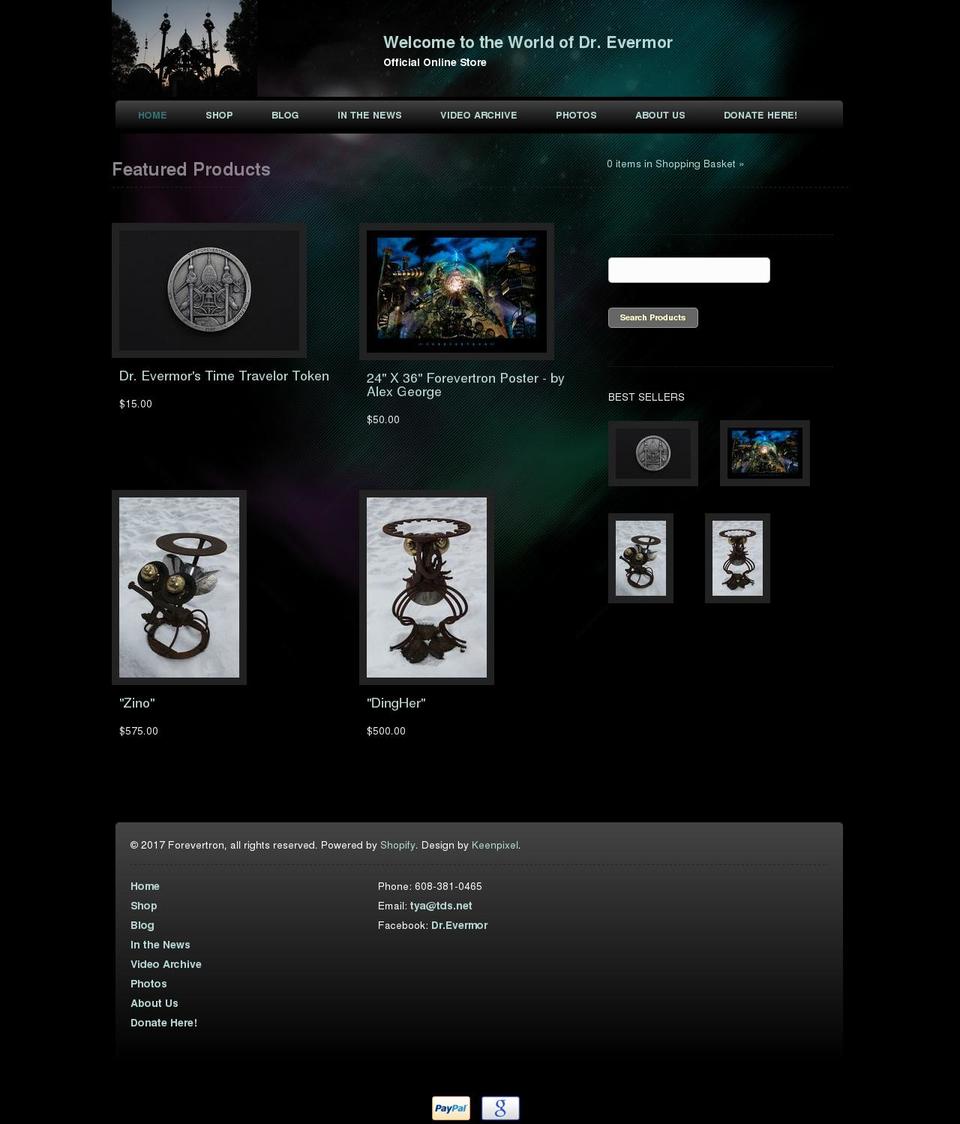 Vesper Shopify theme site example forevertron.info