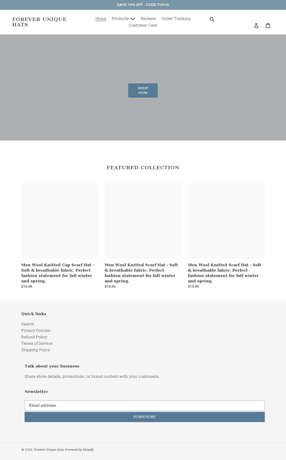 foreveruniquehats.com shopify website screenshot
