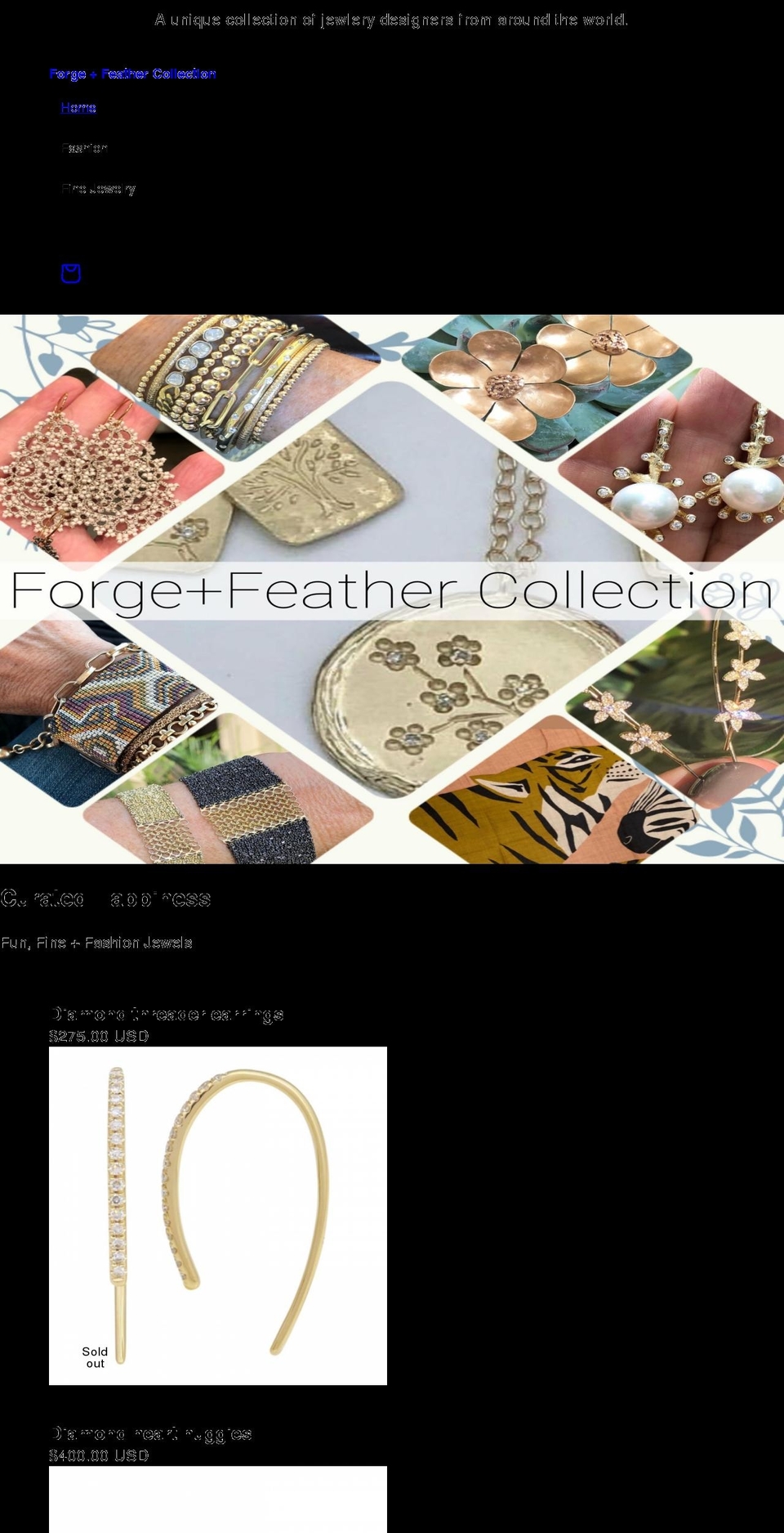 forgeandfeathercollection.com shopify website screenshot