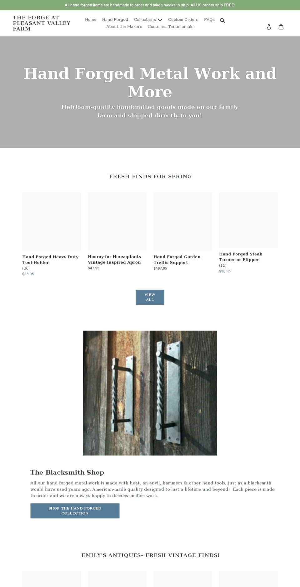 forgeatpleasantvalley.com shopify website screenshot