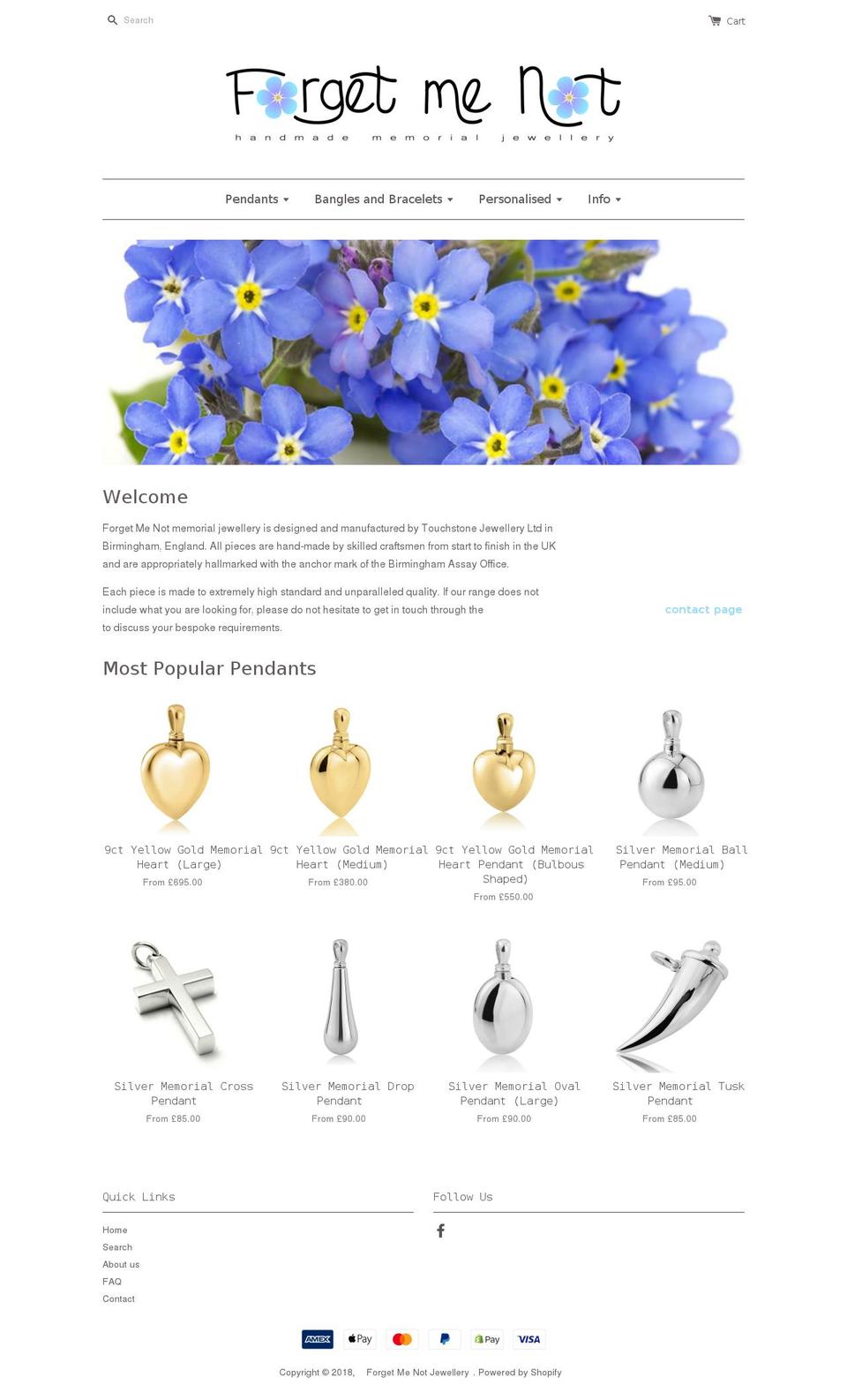 forgetmenot-memorial.co.uk shopify website screenshot