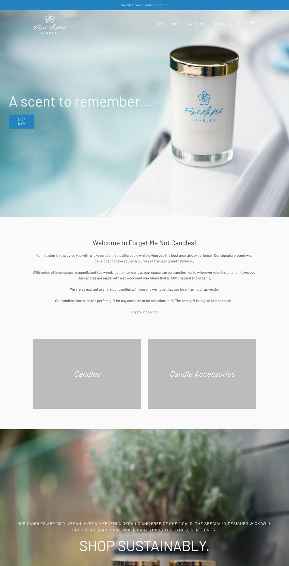 forgetmenotcandles.com shopify website screenshot