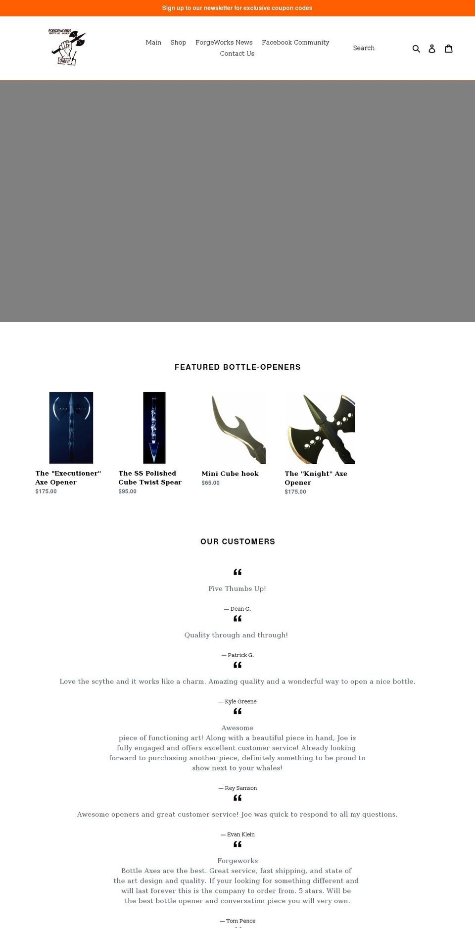 forgeworksbottleaxes.com shopify website screenshot