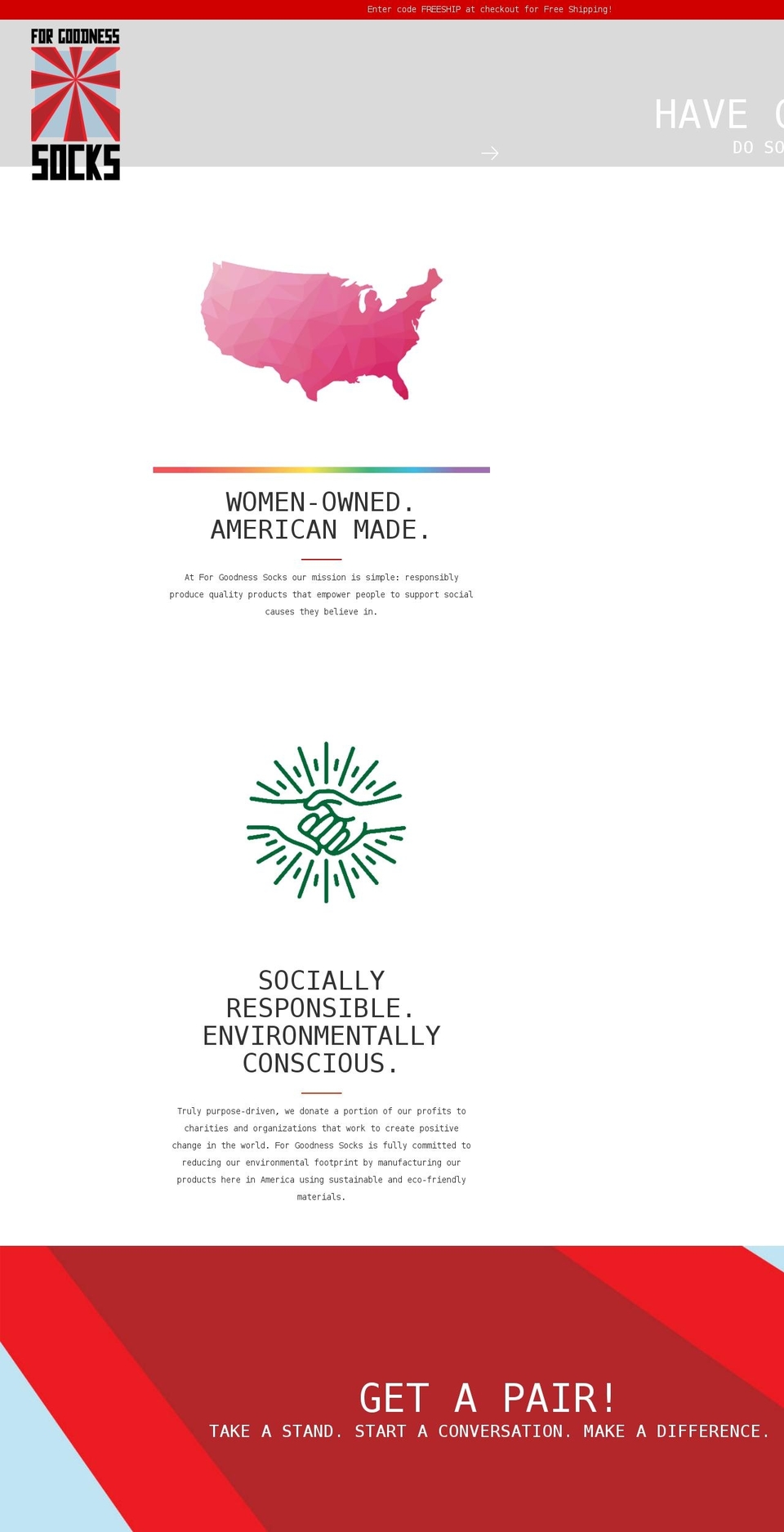 forgoodnesssocks.com shopify website screenshot