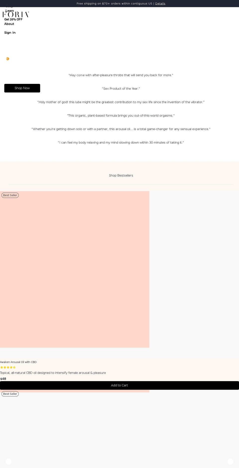 foriahealth.com — Shopify storefront screenshot
