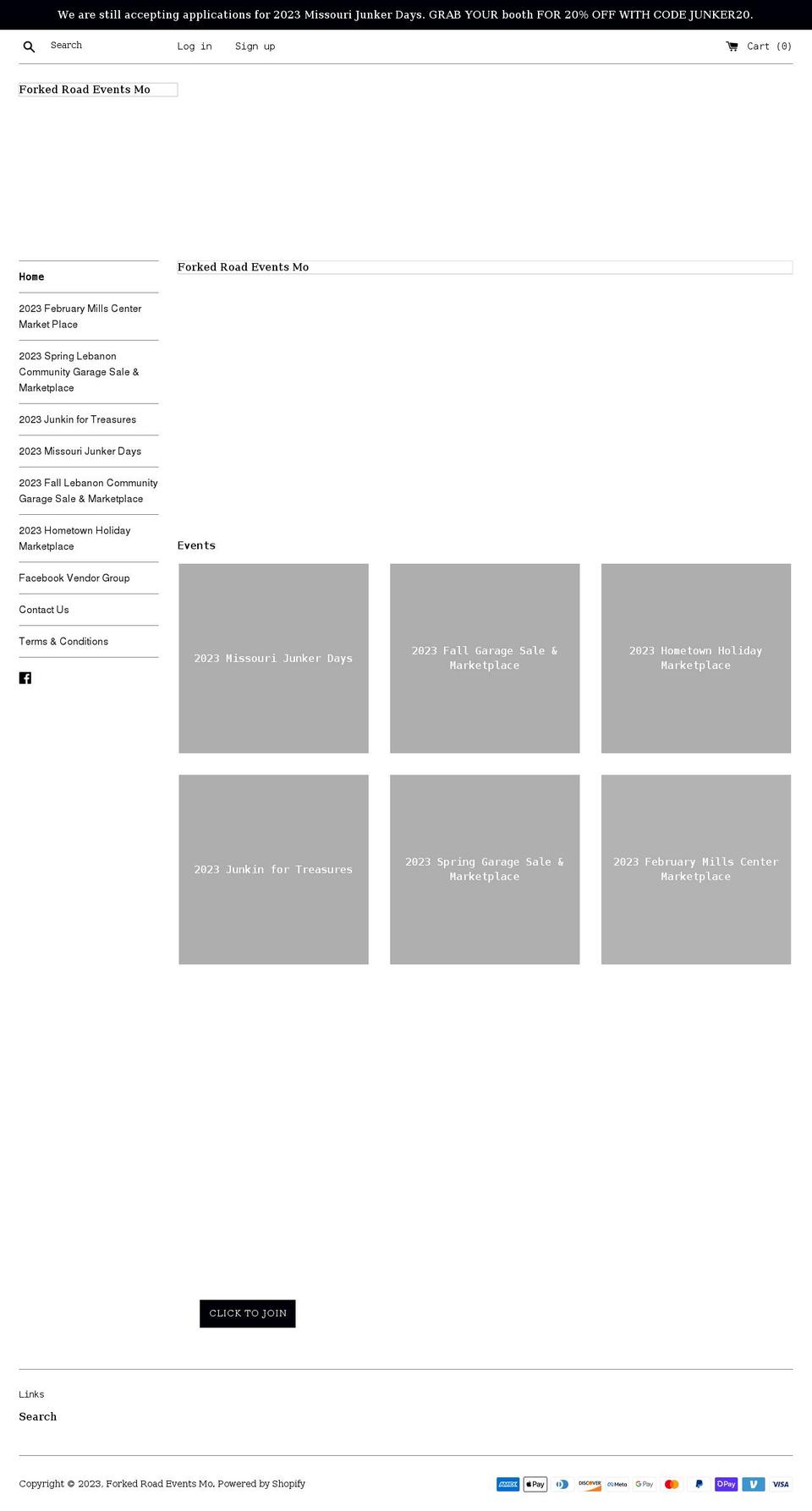 forkedroadevents.com shopify website screenshot