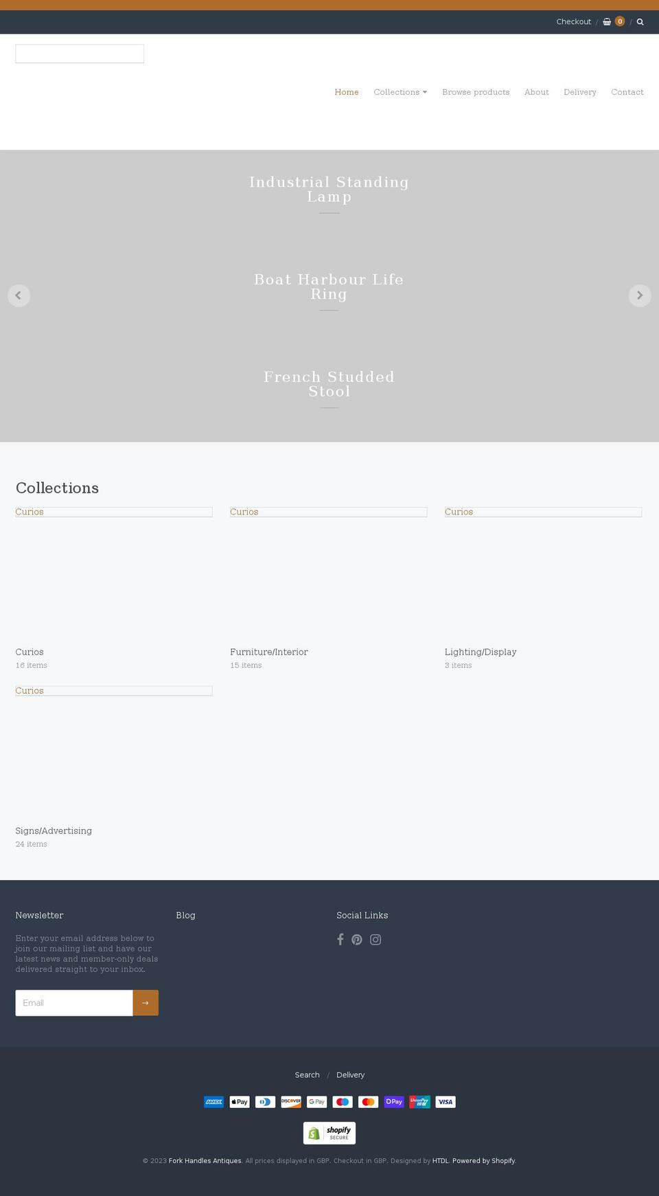 forkhandlesantiques.com shopify website screenshot