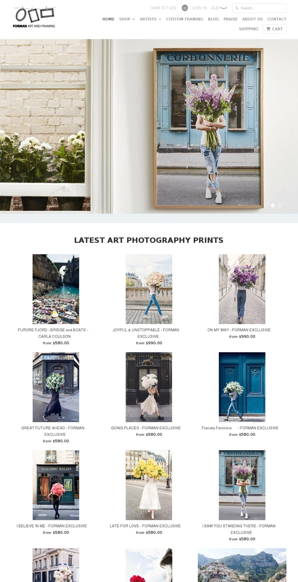 formanartandframing.com.au shopify website screenshot