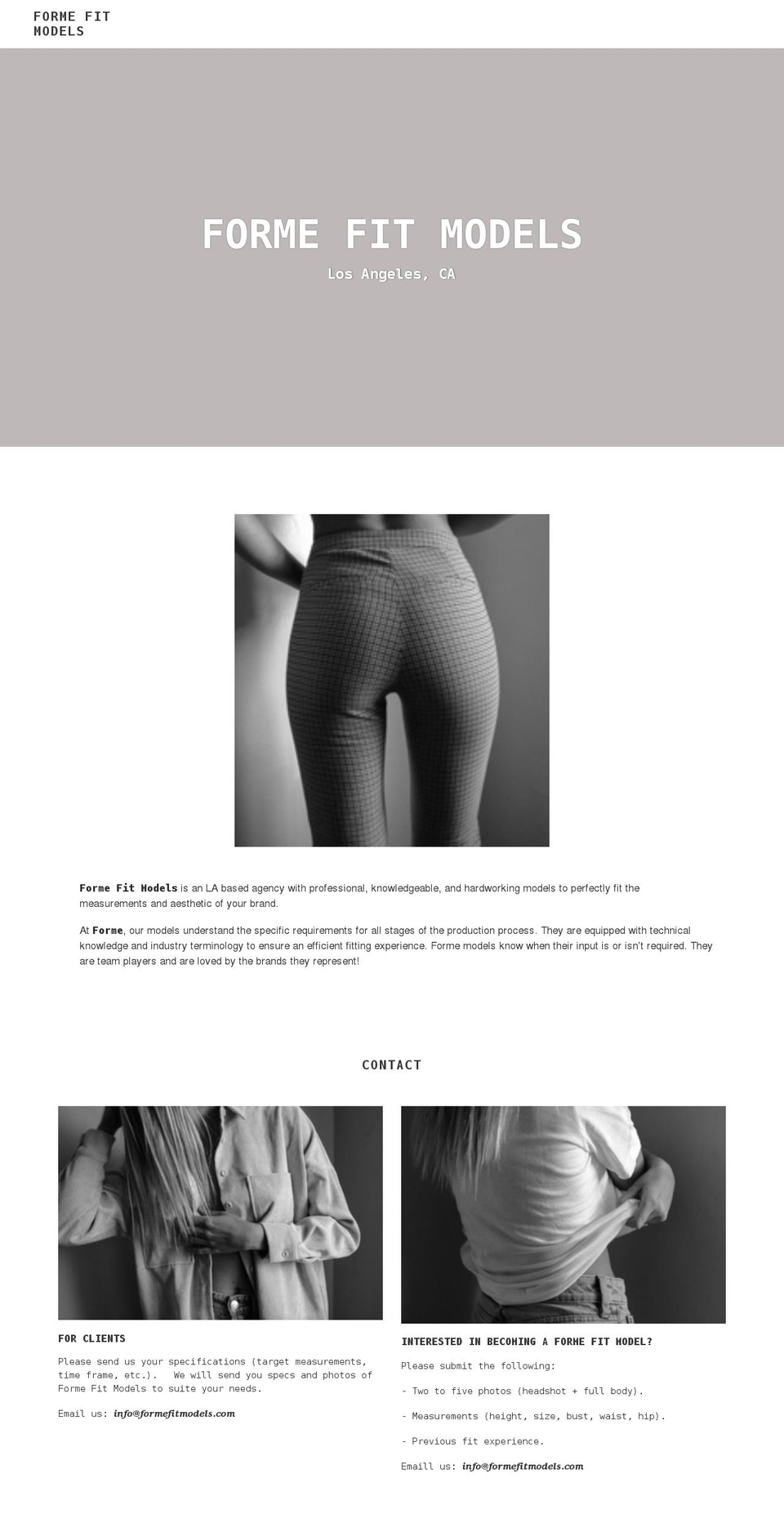 formefitmodels.com shopify website screenshot