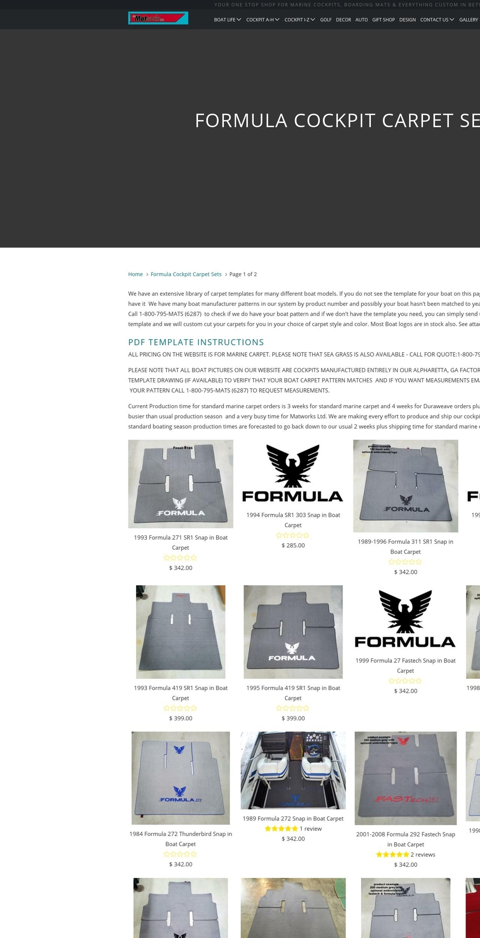 formulaboatcarpet.com — Shopify storefront screenshot