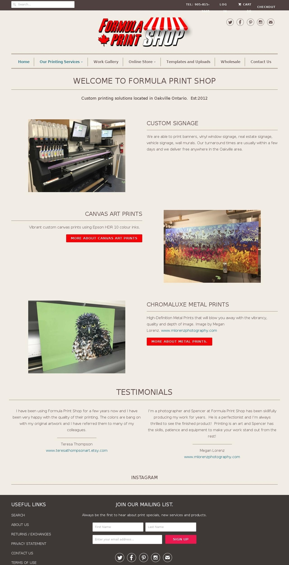 formulaprintshop.com — Shopify storefront screenshot