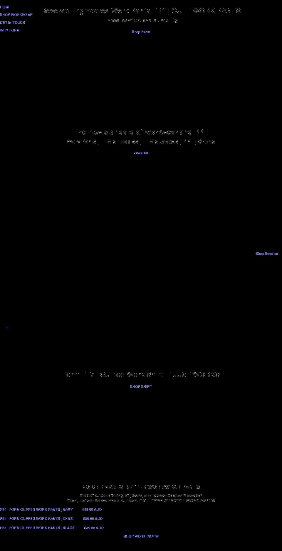 formworkwear.com.au shopify website screenshot