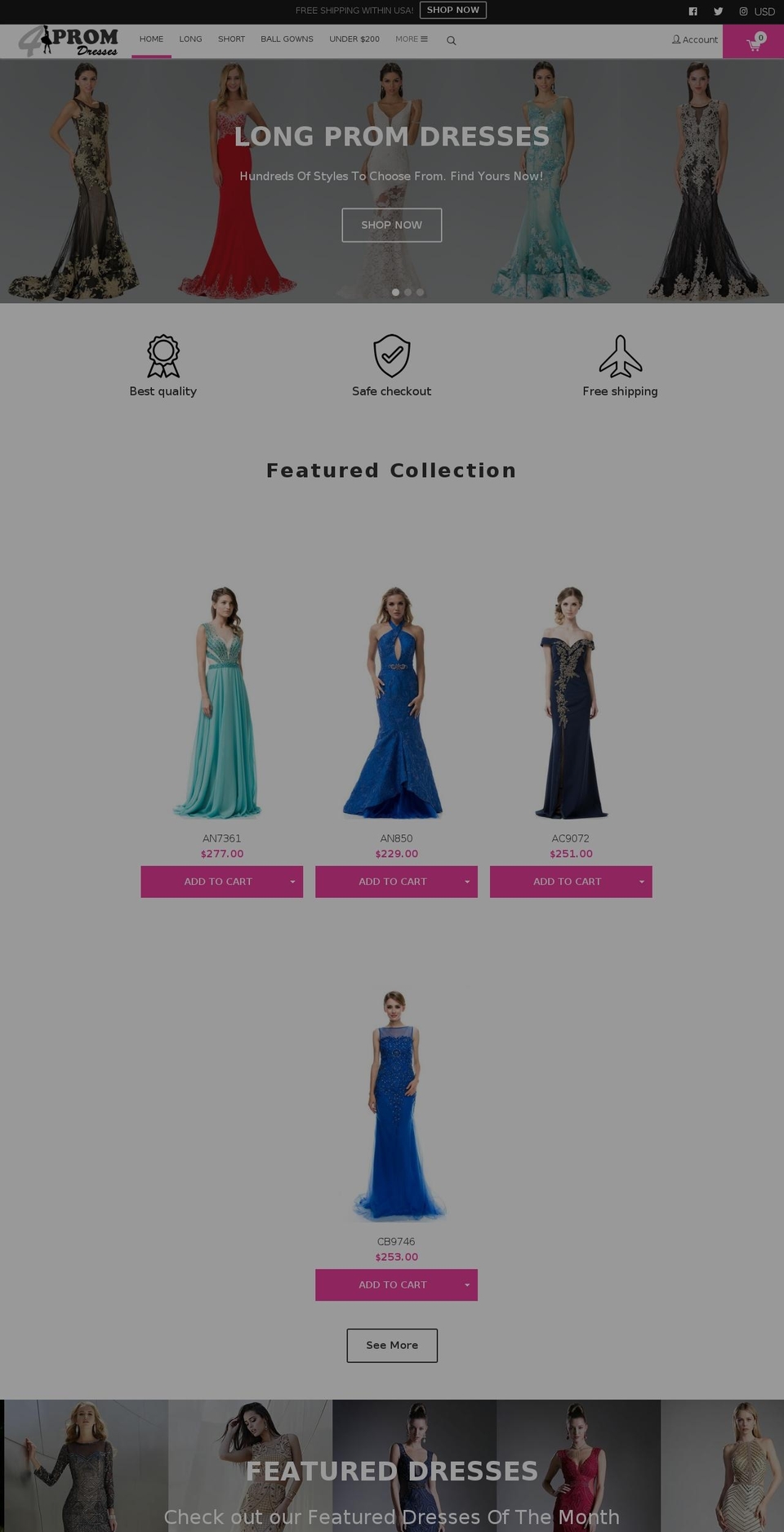 forpromdresses.com — Shopify storefront screenshot