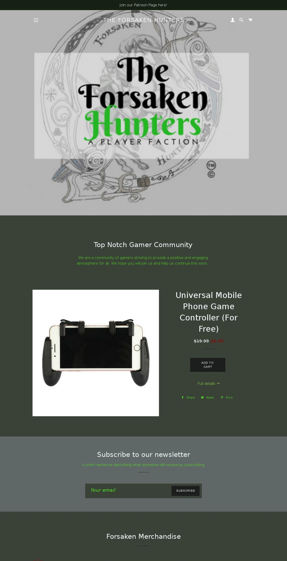 forsakenhunters.com — Shopify storefront screenshot