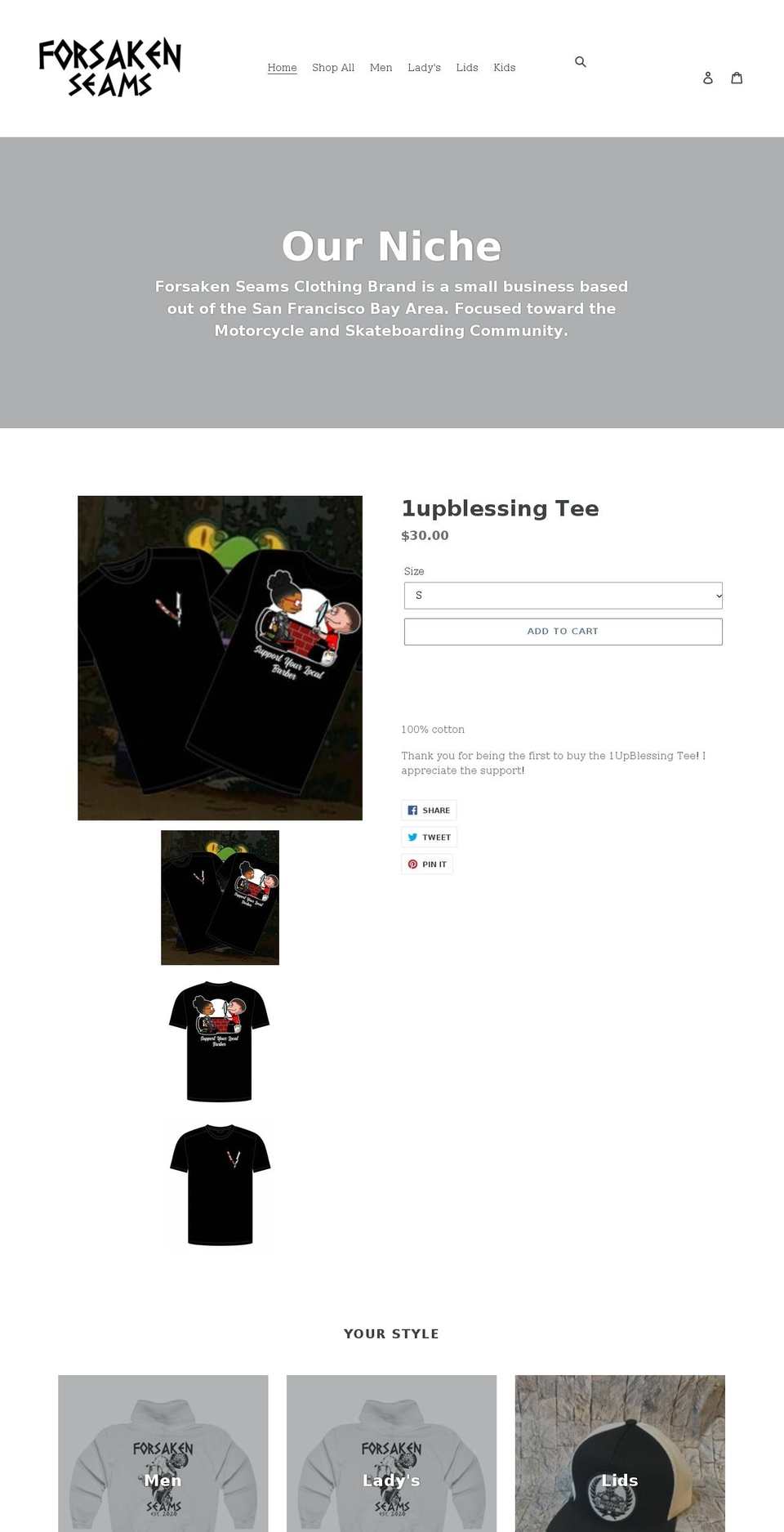 forsakenseams.com shopify website screenshot