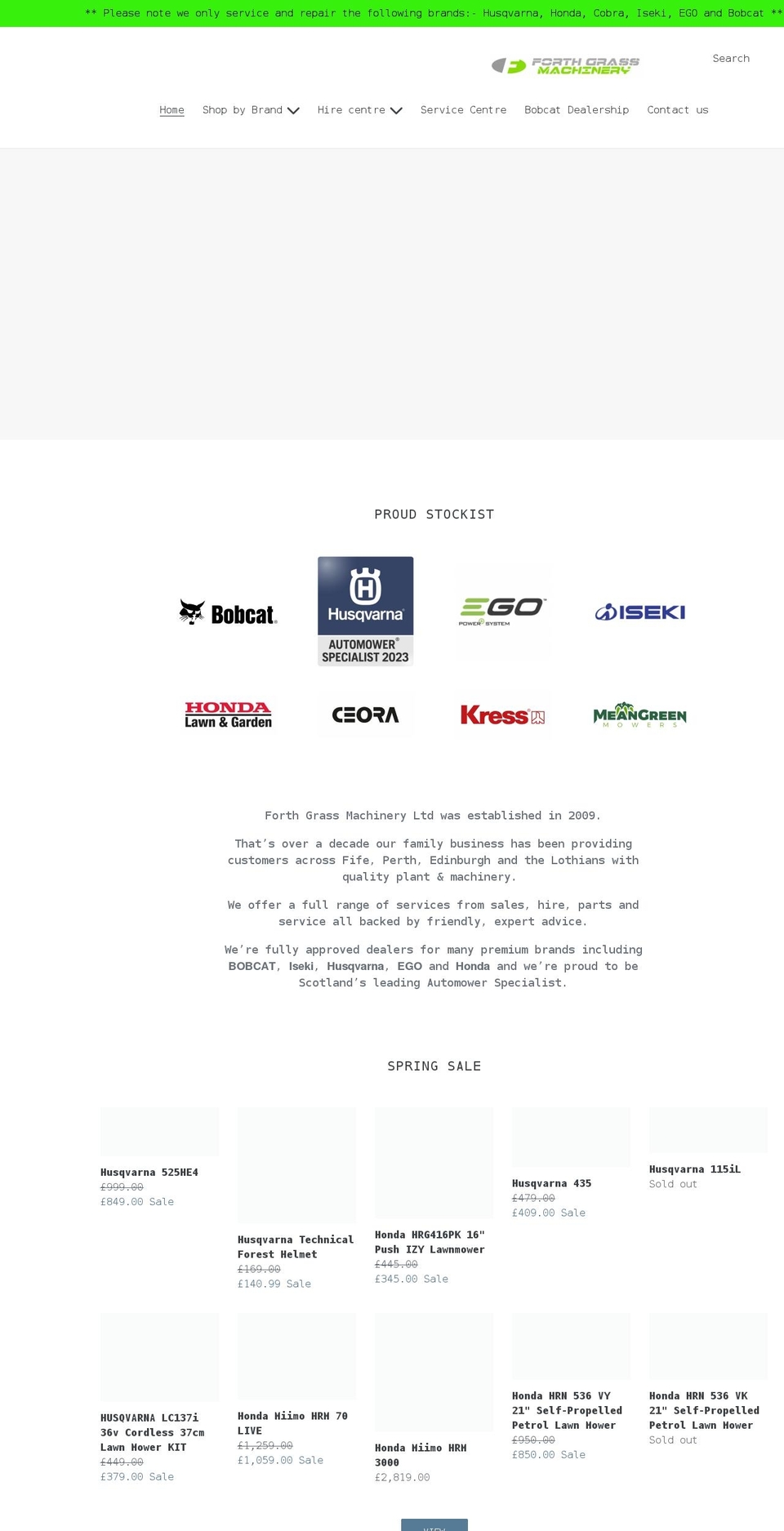 forthgrassmachinery.co.uk shopify website screenshot